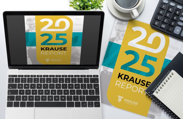 2025 Krause Report on Laptop With Hard Copy Nearby