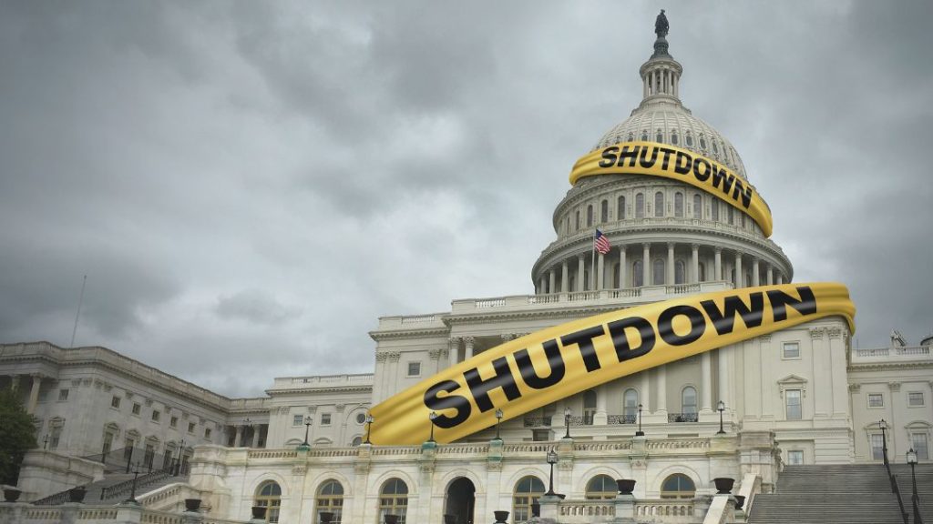 shutdown banner on US capitol building