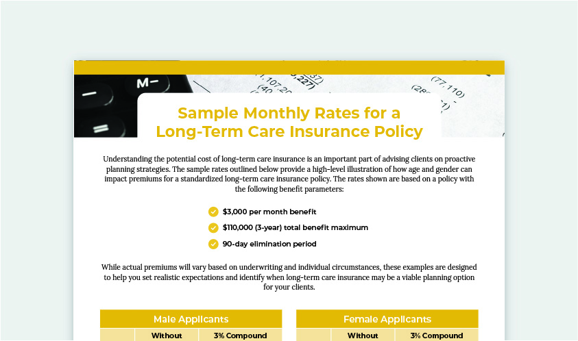 Sample Monthly Rates for an LTCI Policy